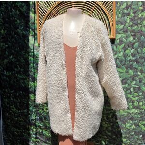 HM Cream Faux Shearling Teddy Coat Open Front Cardigan Jacket Womens Medium 1048